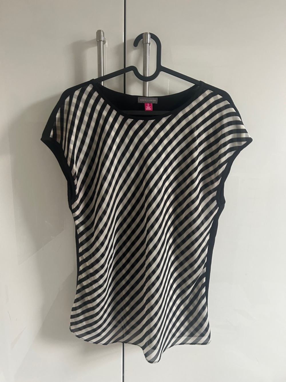 Vince Camuto Black & White Striped Cap-Sleeve Women's Top